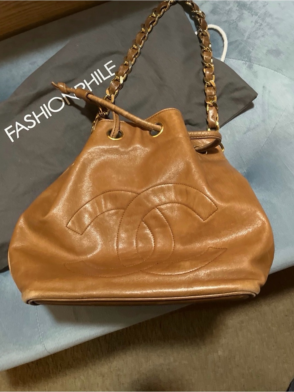 CHANEL Cognac Leather Drawstring Shoulder chain Bag - Picture 4 of 12